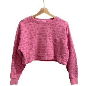 Juicy Couture x Forever21 Sweatshirt Womens Small Pink Cropped Spellout Fleece